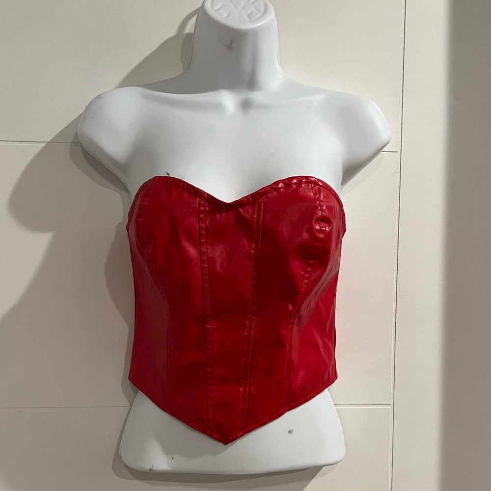 SHEIN Red Faux Leather Corset Crop Top